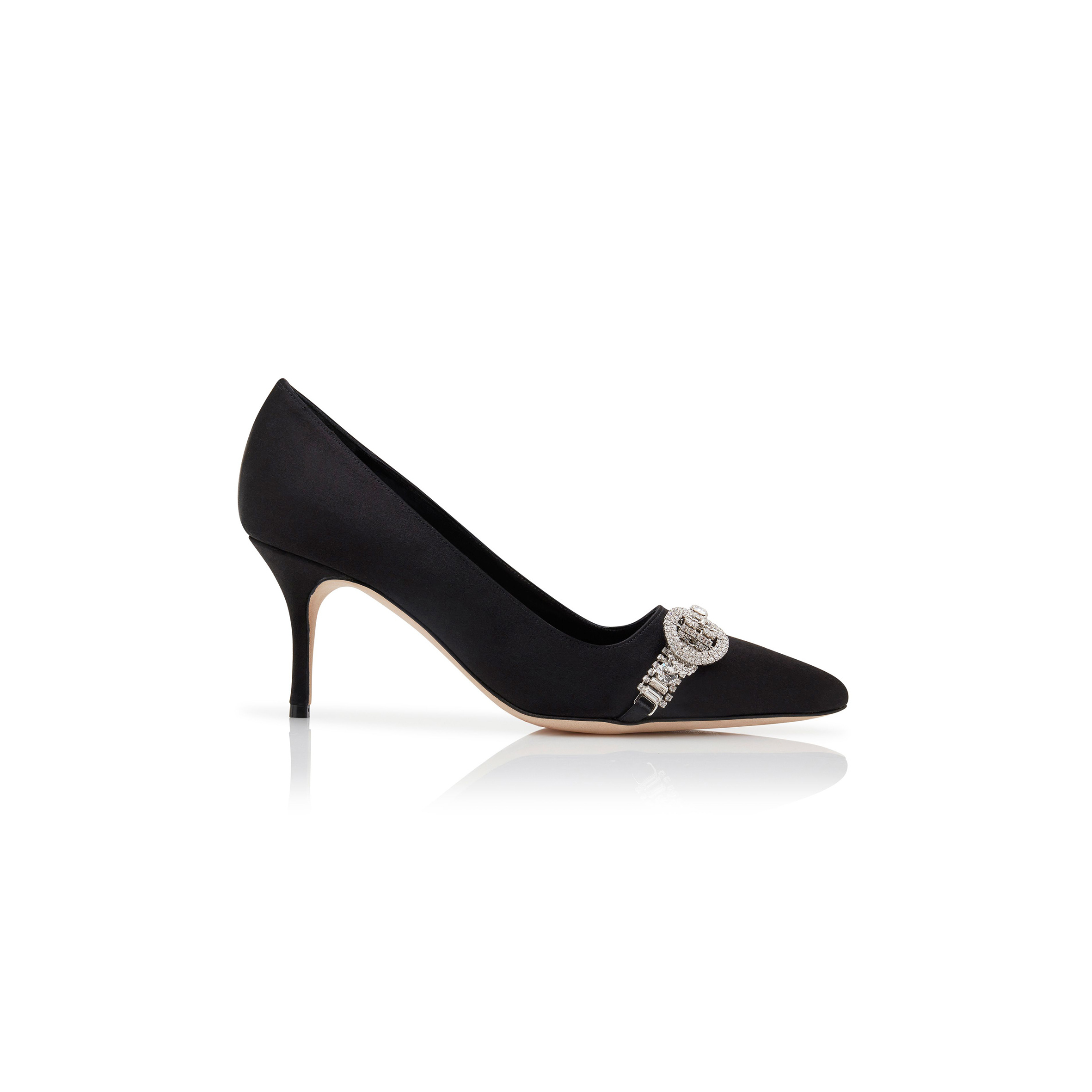 MANOLO BLAHNIK ASAPUMP BLACK SATIN JEWEL EMBELLISHED PUMPS 424-1928-0001 MANOLO BLAHNIK ASAPUMP BLACK SATIN JEWEL EMBELLISHED PUMPS 424-1928-0001